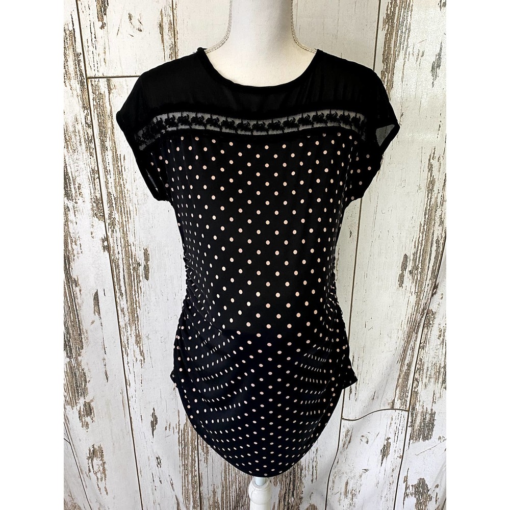 Monteau Black And Cream Polka Dot Maternity Blouse